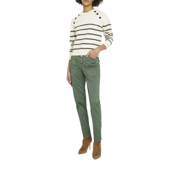 Veronica Beard Pants - Veronica Breard  Arya Straight High Rise Cotton Tapered Pants In Army Green
